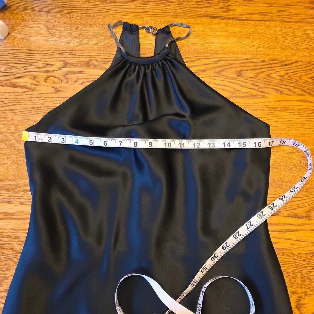 Jones New York Black Halter Tiered Cocktail Dress Size 8 Satin‎ Formal Midi - Picture 11 of 13
